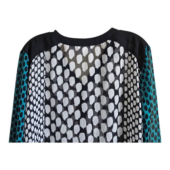 CHICO'S 2 Women's 12 14 Tunic Blouse Button Up Semi Sheer Mixed Patterns 42" - Picture 5 of 6